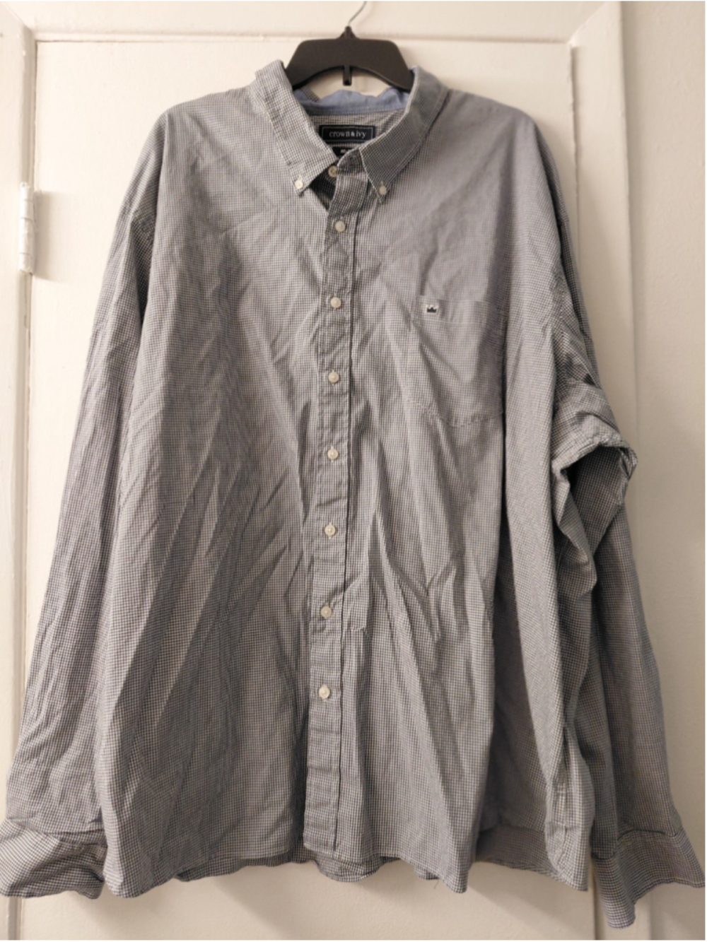 Men's 4XL Button Down Long Sleeve Crown & Ivy Big & Tall Dress Shirt Navy White
